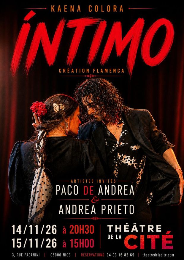Cartel de Íntimo, creación flamenca, en el Théâtre de la Cité los días 14 y 15 de noviembre de 2026