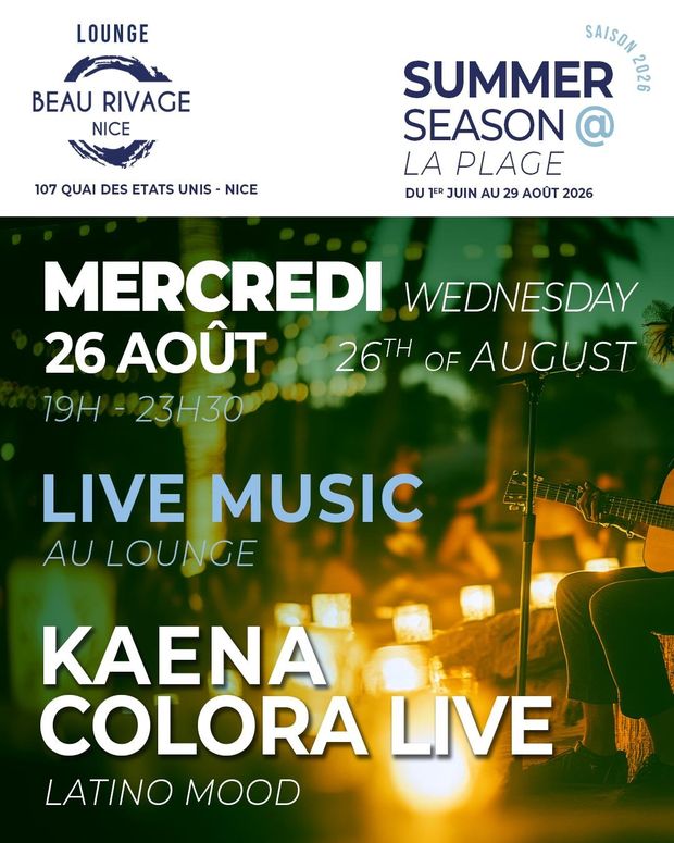 Cartel de Kaena Colorá Live en el Lounge Beau Rivage, Niza
